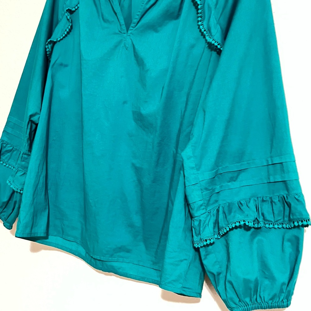 J. Crew Teal Ruffled Peasant Blouse - Picture 2 of 4